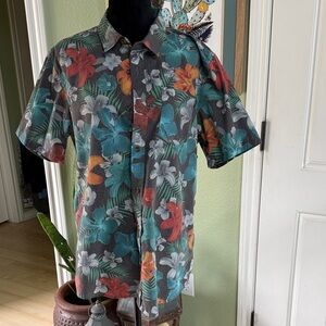 O'Neill Tropical Button-Down Shirt in Teal, Red, Orange & Gray